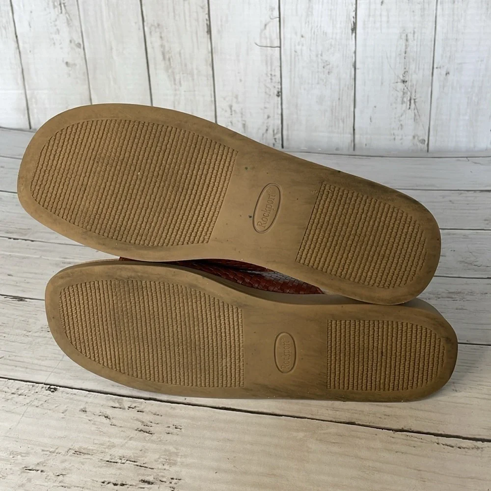 Rockport Brown Woven Ledge Wedge Slide Made in Brazil